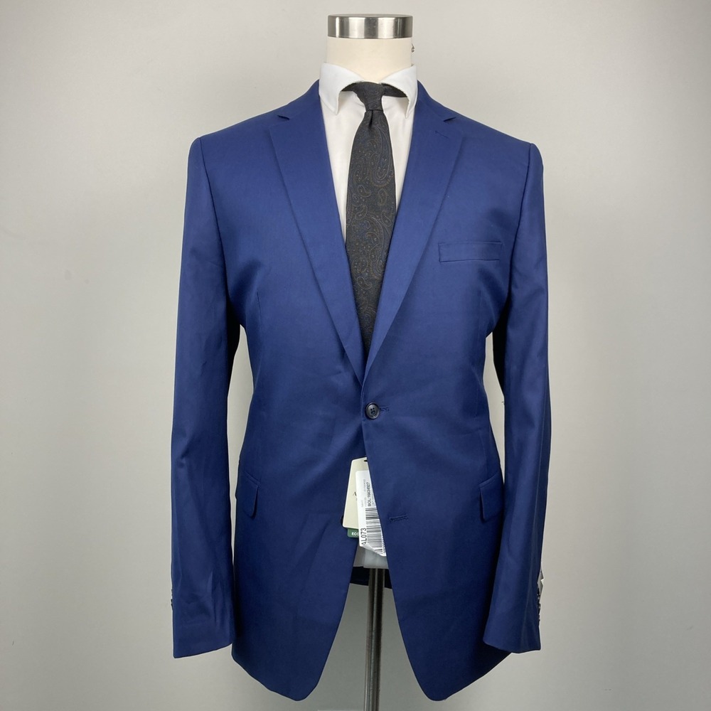 Alfani Mens Slim fit Suit Jacket Blazer 46 L‎ Navy Blue Solid Stretch